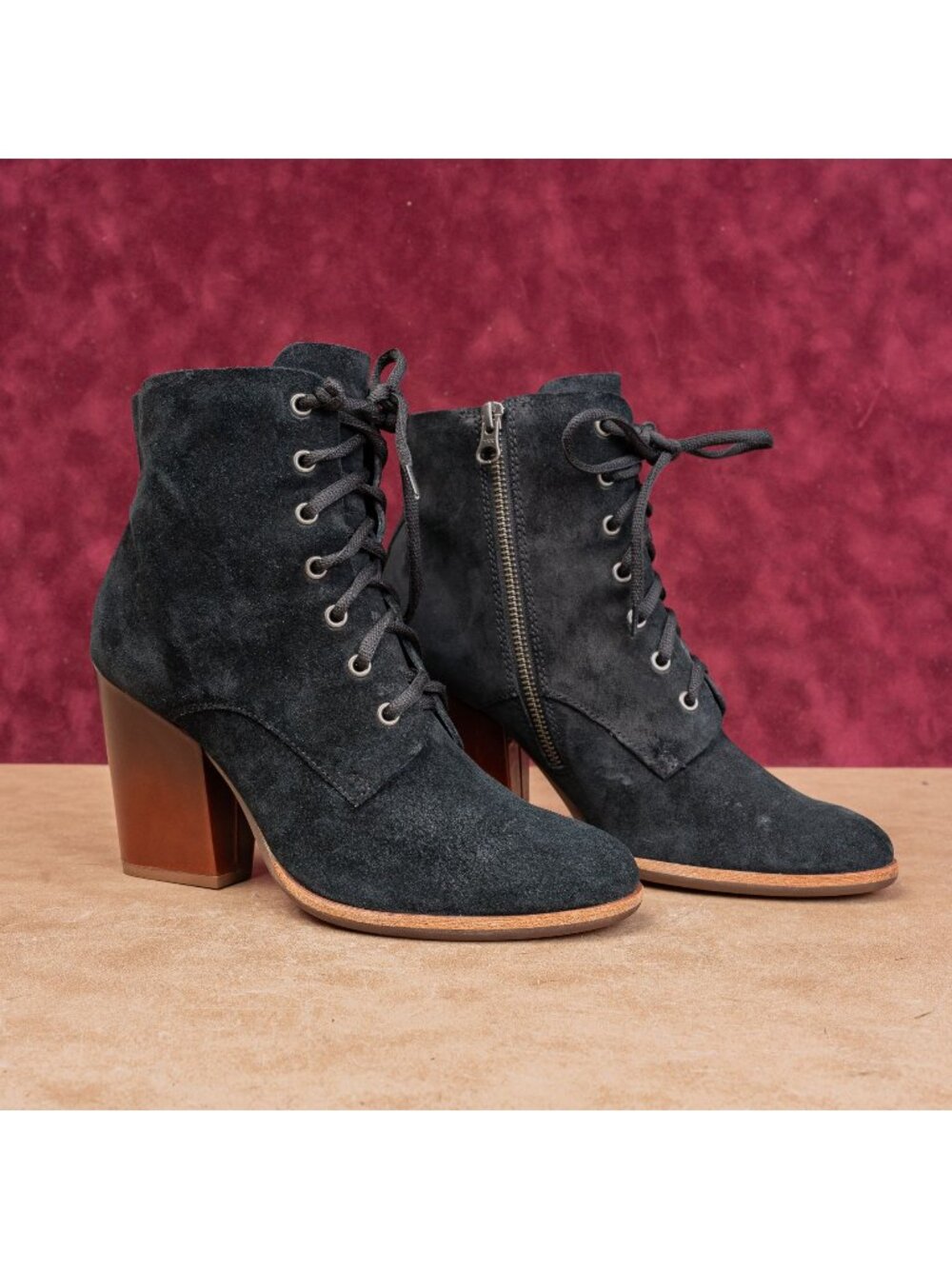 Kork Ease Women Elfa Black Suede Lace-up Victorian Granny Zip Ankle Boots size 8